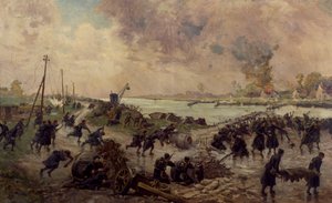 Belgische troepen in gevecht aan de IJzer, oktober 1914, Eerste Wereldoorlog, België, 20e eeuw