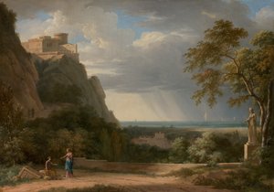 Klassiek landschap met figuren en beeldhouwwerk door Pierre-Henri de Valenciennes