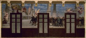 Schets voor het gemeentehuis van het 20e arrondissement: De grote mannen van de Revolutie voor het tribunaal van de nageslacht