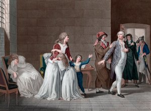 Scheiding van Koning Lodewijk XVI van Frankrijk (1754-1793) van zijn familie. Parijs, Tempelgevangenis, op 20 januari door Pierre (after) Bouillon