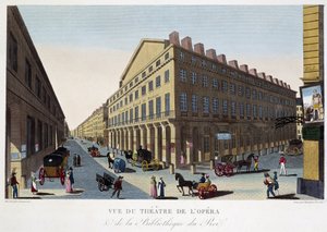 Uitzicht op het theater van de Opera (Comédie Française) en de bibliotheek van de koning - in “Vues de Paris” door Courvoisier