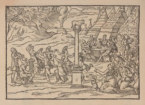 Aanbidding van het Gouden Kalf, uit Figure de la Biblia, geïllustreerd door Gabriel Simeoni
