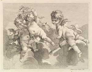 Drie liefdes, een met een koker, de ander met druiven, 1727-60
