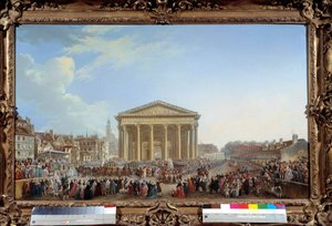 Ceremonie van het leggen van de eerste steen van de nieuwe Kerk van Saint Genevieve op 6/09/1764 nabij het Pantheon