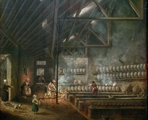 Interieur van een pottenbakkerij (of glasblazer) (detail) door Pierre Antoine Demachy