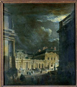 La Place du Palais Royal in Parijs bij maanlicht Schilderij door Pierre Demachy (1723-1807) 18e eeuw Parijs, Musee Carnavalet door Pierre Antoine Demachy