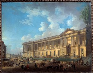 De zuilengalerij van het pas vrijgemaakte Louvre. Uitzicht op Parijs
