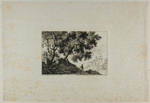 Landschap met man die staf draagt