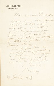Handtekening brief aan Dr. Fritz Thurneyssen, Parijs en Les Collettes, 24 juni 1908 door Pierre Auguste Renoir