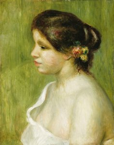Buste van een Jong Meisje met Bloemen in haar Oor