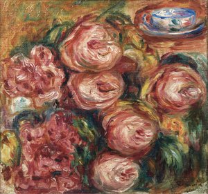 Compositie met rozen en een kopje thee door Pierre Auguste Renoir