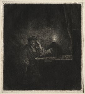 Kopie van Student aan een tafel bij kaarslicht door Pierre Auguste Renoir