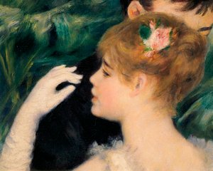 Dansen in de stad - De Franse schilder Suzanne Valadon was een van de modellen (detail) door Pierre Auguste Renoir