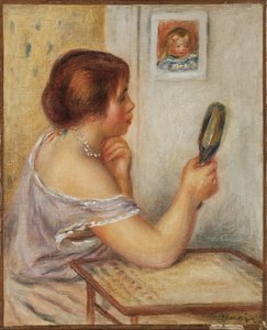 Gabrielle met een spiegel of Marie Dupuis met een spiegel met een portret van Coco, begin 1900s