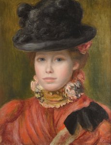 Meisje met zwarte hoed met rode bloemen, ca. 1890