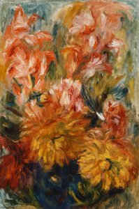 Gladiolen in een blauwe vaas; Glaïeuls dans un Vase Bleu door Pierre Auguste Renoir
