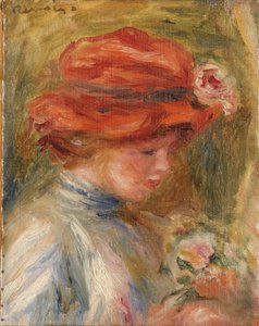Jonge vrouw met rode hoed door Pierre Auguste Renoir