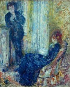 Het Gesprek. Rivière en Margot bij de Open Haard door Pierre Auguste Renoir