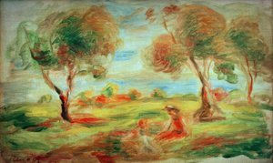 Landschap bij Cagnes-sur-Mer, met mensen door Pierre Auguste Renoir