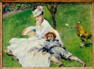 Madame Claude Monet met haar zoon Jean in de tuin in Argenteuil