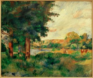 Landschap van Île-de-France met grote bomen door Pierre Auguste Renoir
