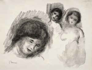 Steen met drie schetsen door Pierre Auguste Renoir