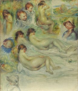 Studies van Pierre Renoir, zijn moeder, Aline Charigot, naakten en landschap, 1885-86