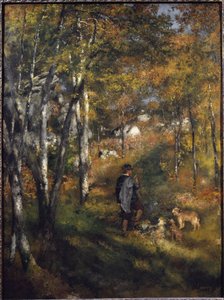 De schilder Jules Le Coeur met zijn honden in het bos van Fontainebleau
