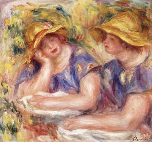 Twee vrouwen in blauwe jurken
