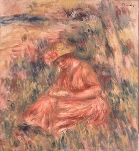 Vrouw zittend op het gras door Pierre Auguste Renoir