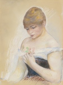 Jonge vrouw met een bloem. Portret van de actrice Jeanne Samary, ca. 1880 door Pierre Auguste Renoir