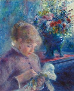 Jonge vrouw naait door Pierre Auguste Renoir