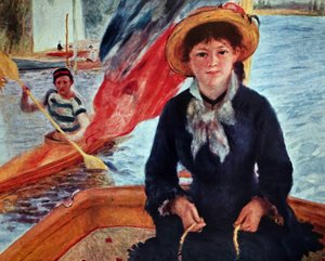 Jonge vrouw in een boot (Lise Trehot) door Pierre Auguste Renoir