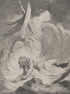 Lazarille bij zijn terugkeer uit Indië lijdt schipbreuk..., ca. 1717-60 door Pierre Aveline