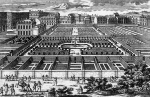 Uitzicht op de moestuin in Versailles ten tijde van Lodewijk XIV, gravure door Aveline door Pierre Aveline