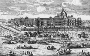 Zicht op de Salpêtrière. Gravure van Aveline in de 17e eeuw