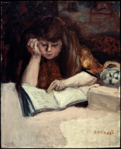 Lezende vrouw leunend