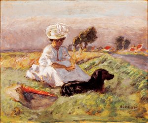 Madame Bonnard, de vrouw van de schilder zit in de clash met haar hond door Pierre Bonnard