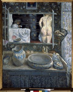 Spiegel boven een wastafel door Pierre Bonnard