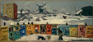 Palisade, de affiches (Palisade bedekt met affiches, en de oude molens van Montmartre onder de sneeuw) door Pierre Bonnard