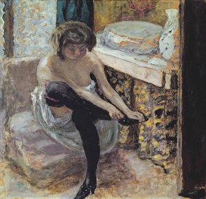 Vrouw met zwarte kousen of, vrouw bij haar toilet, ca. 1900