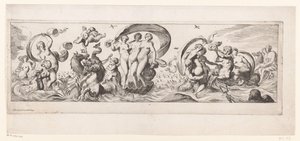 Zeegodinnen met in het midden Galathea, voortgetrokken op een vaartuig door Pierre Brebiette
