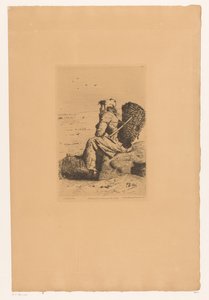 Rustende vissersvrouw aan de kust door Pierre Celestin Billet