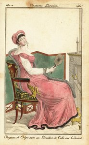 Vrouw zittend op een Empire stoel in een salon, Parijs