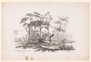 Figuren met manden op oever door Pierre Charles Canot