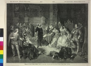 Shakespeare leest voor aan het hof van Koningin Elisabeth I uit Macbeth