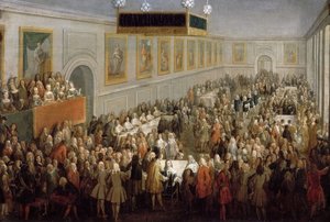 Feest na de kroning van Lodewijk XV in het Aartsbisschoppelijk Paleis in Reims door Pierre Denis II Martin