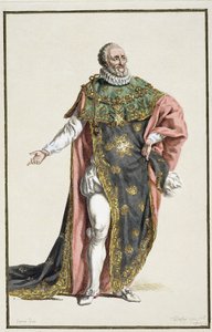 Henri IV (1553-1610) koning van Frankrijk, uit Receuil des Estampes, representant les Rangs et les Dignites, suivant le Costume de toutes les Nations existantes, gepubliceerd 1780 door Pierre Duflos
