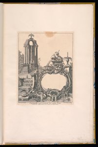 Cartouche omgeven door fonteinen