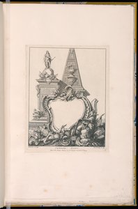 Cartouche met Trofeeën, een Standbeeld en een Piramide
